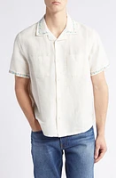 Corridor Bouquet Floral Embroidered Linen & Cotton Camp Shirt Natural at Nordstrom,