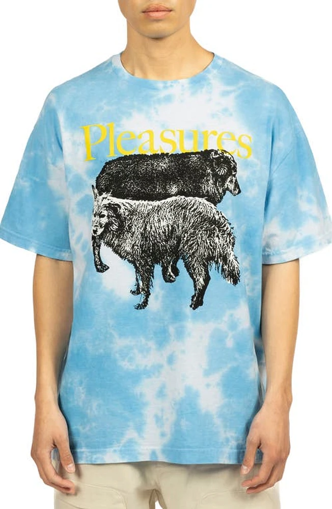 PLEASURES Wet Dogs Tie Dye Cotton Graphic T-Shirt Blue at Nordstrom,