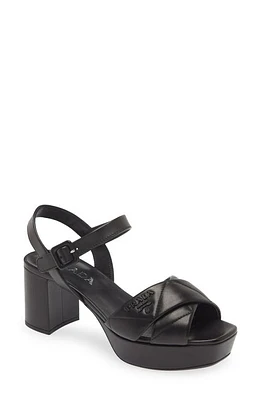 Prada Diagram Quilted Leather Platform Sandal Black at Nordstrom,