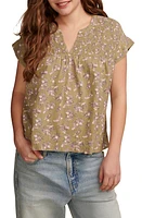 Lucky Brand Print Smocked Top Green Multi at Nordstrom,