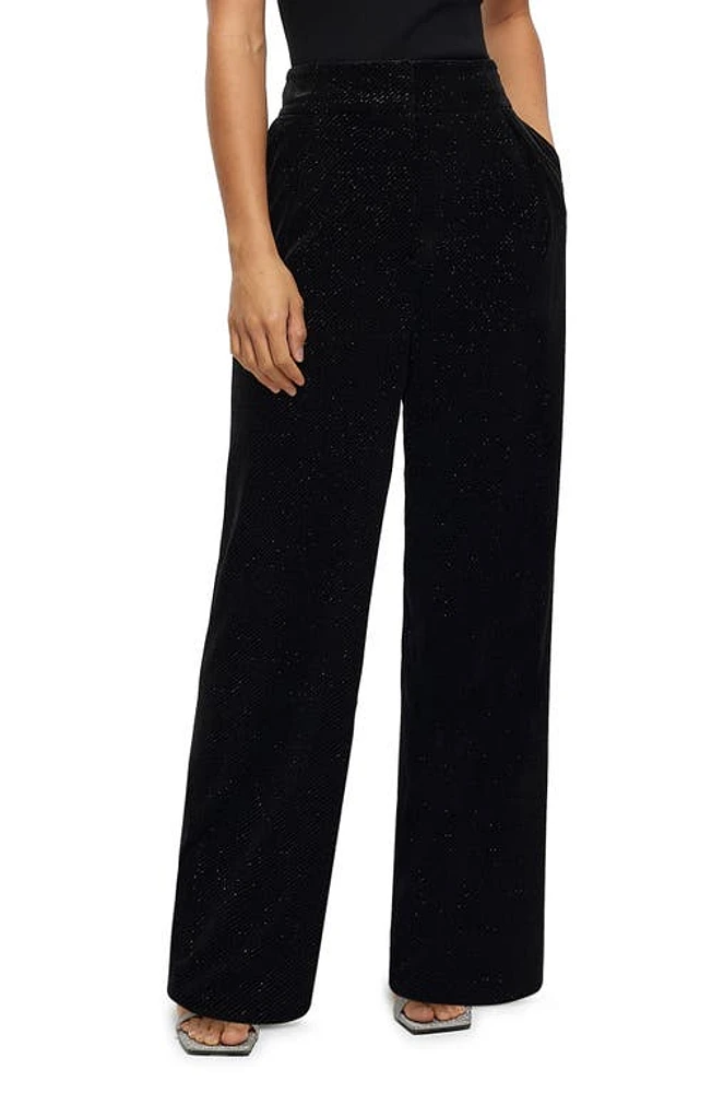 River Island Sparkle Slim Fit Velvet Trousers Black at Nordstrom,