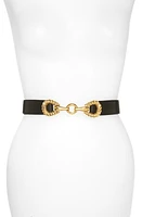 Raina Rider Circle Clasp Leather Belt in Black at Nordstrom