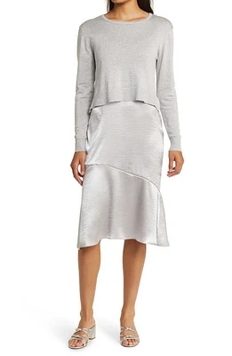 Sam Edelman Satin Slipdress with Metallic Sparkle Boat Neck Sweater Platinum at Nordstrom,