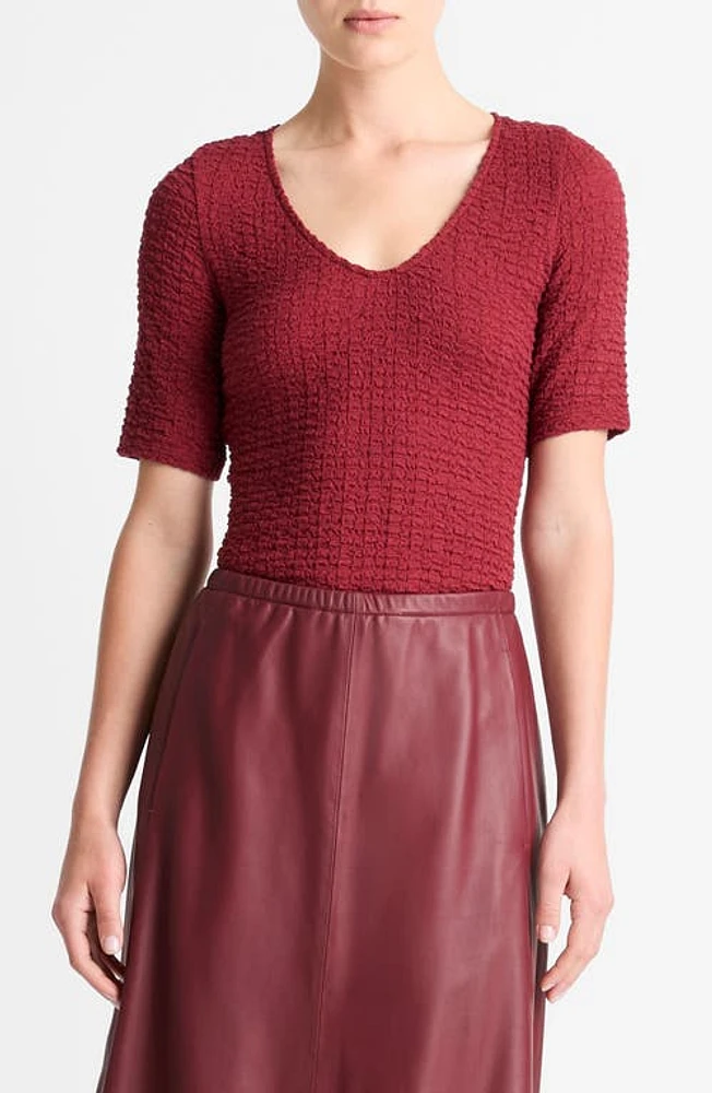 Vince Textured V-Neck Knit Top Raspberry at Nordstrom,