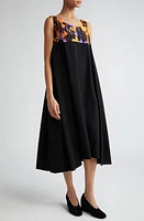 Comme des Garçons Floral Pleated Mixed Media High-Low Dress Black /Multi at Nordstrom,