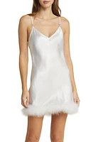 Bloom by Jonquil Hope Faux Feather Trim Satin Chemise Ivory at Nordstrom,