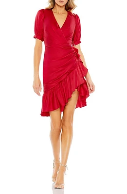 Ieena for Mac Duggal Wrap Front Satin Cocktail Dress Rusty Red at Nordstrom,