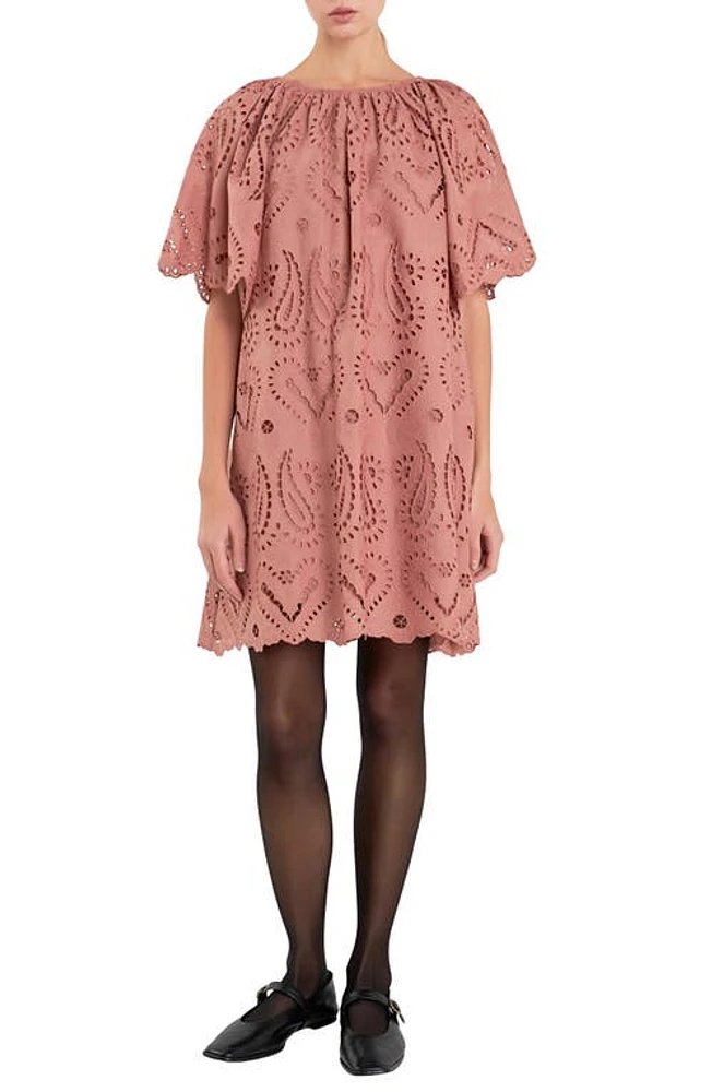 English Factory Paisley Eyelet Shift Dress Camel at Nordstrom,