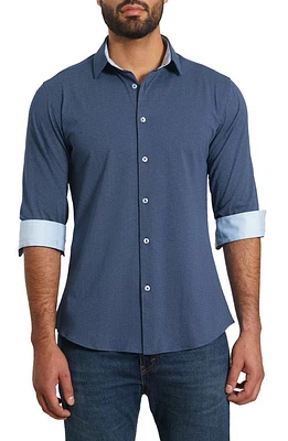 Jared Lang Trim Fit Microdot Button-Up Shirt Blue at Nordstrom,