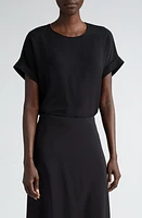 Lafayette 148 New York Roll Cuff Short Sleeve Silk Georgette Top Black at Nordstrom,