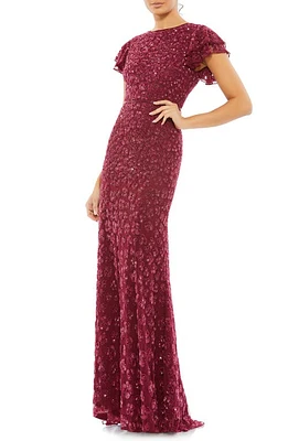 Mac Duggal Floral Sequin Cap Sleeve Mesh Gown Raspberry at Nordstrom,