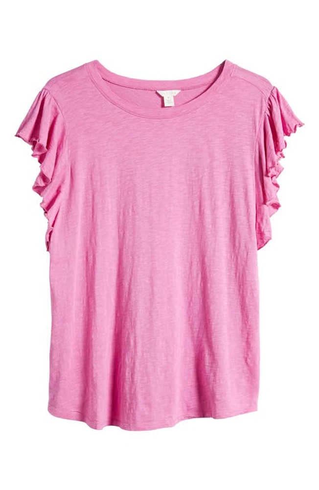 caslon(r) Flutter Sleeve Cotton Slub Jersey Top at Nordstrom,