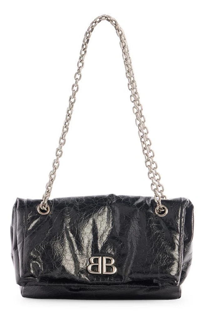 Balenciaga Medium Monaco Crinkled Leather Shoulder Bag in Black at Nordstrom