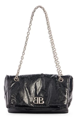 Balenciaga Medium Monaco Crinkled Leather Shoulder Bag in Black at Nordstrom