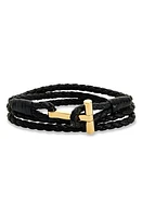 TOM FORD Men's Scoubidou Braided Leather Bracelet in Black/Gold at Nordstrom, Size Large