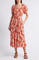 The GREAT. Seascape Floral Crinkle Cotton Dress Burnt Red Hibiscus Flower at Nordstrom,