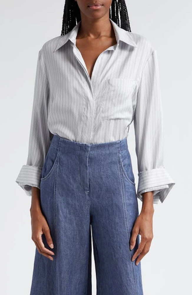 TWP Stripe Boyfriend Shirt White/Blue at Nordstrom,