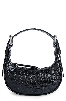 By Far Mini Soho Croc Embossed Leather Shoulder Bag in Black at Nordstrom