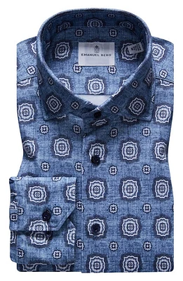 Emanuel Berg 4Flex Modern Fit Print Knit Button-Up Shirt in Medium Blue at Nordstrom, Size Xx-Large