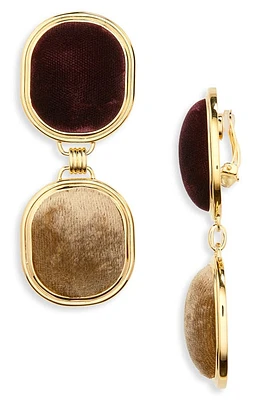 Saint Laurent Twin Square Velvet Drop Clip-On Earrings in Burgundy/Bronze/Gold at Nordstrom