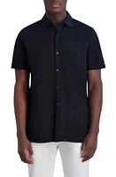 Karl Lagerfeld Paris Slim Fit Short Sleeve Cotton Knit Button-Up Shirt at Nordstrom,