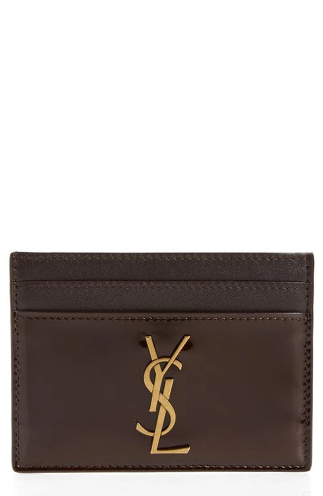 Saint Laurent Cassandre Leather Card Case in Ir Brown/Dark Nut Brown at Nordstrom