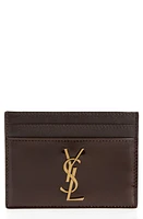 Saint Laurent Cassandre Leather Card Case in Ir Brown/Dark Nut Brown at Nordstrom