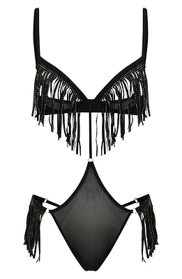 Love, Vera Fringe Rhinestone Cutout Mesh Teddy at Nordstrom