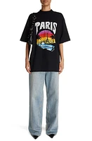 Balenciaga Paris Tropical Relaxed Fit Stretch Jersey Graphic T-Shirt Black/White at Nordstrom,