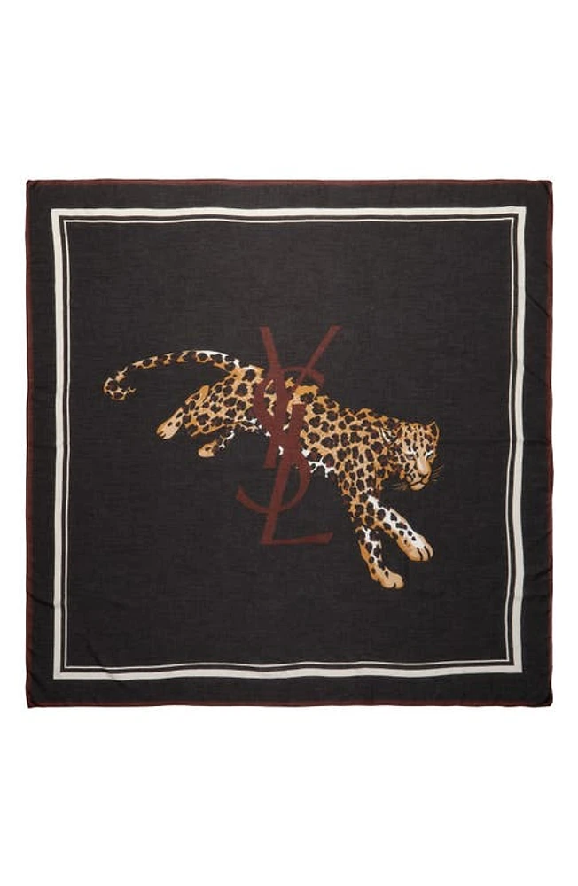 Saint Laurent Leopard Monogram Modal & Cashmere Scarf in Black/Multicolor at Nordstrom