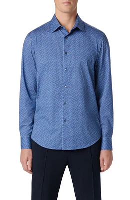 Bugatchi James OoohCotton Mosaic Print Button-Up Shirt Night Blue at Nordstrom,