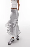 Topshop Fishtail Satin Midi Skirt in Silver at Nordstrom, Size 10 Us