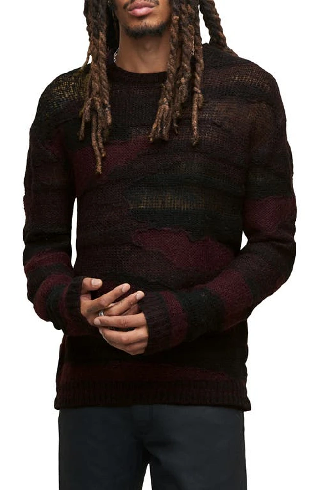 John Varvatos Stanly Burnout Stripe Sweater Dark Plum at Nordstrom,