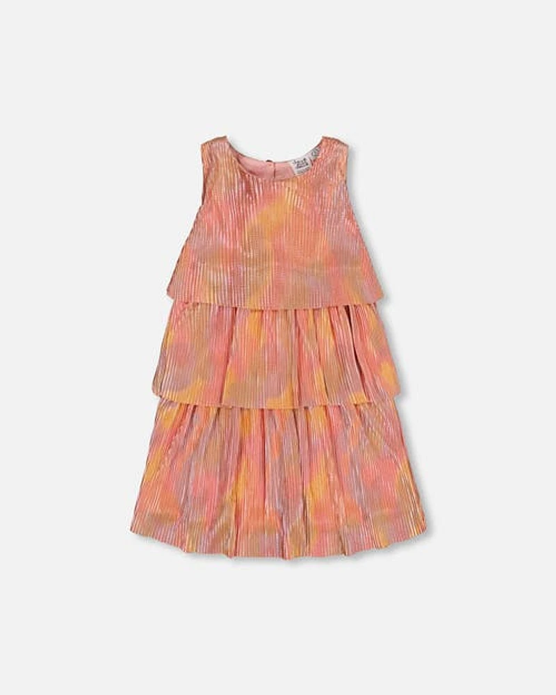 Deux Par Deux Little Girl's Pleated Layered Dress Metallic Rainbow at Nordstrom