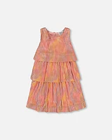 Deux Par Deux Little Girl's Pleated Layered Dress Metallic Rainbow at Nordstrom