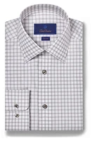 David Donahue Trim Fit Dobby Check Dress Shirt White/Pearl at Nordstrom, 