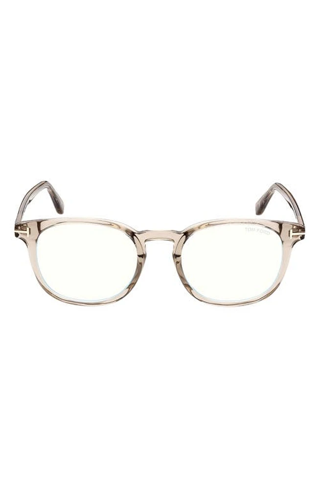 TOM FORD 52mm Round Blue Light Blocking Glasses in Shiny Beige at Nordstrom