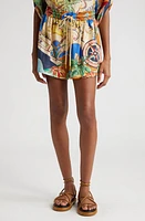 Zimmermann Alight Nautical Map Drawstring Silk Shorts at Nordstrom, Size 4