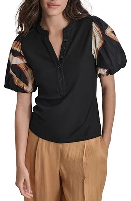 DKNY Mixed Media Puff Sleeve Top at Nordstrom,