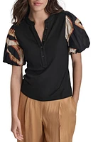 DKNY Mixed Media Puff Sleeve Top at Nordstrom,