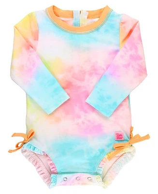 RuffleButts Girls Long Sleeve UPF50+ One Piece Rash Guard in Rainbow Tie Dye at Nordstrom