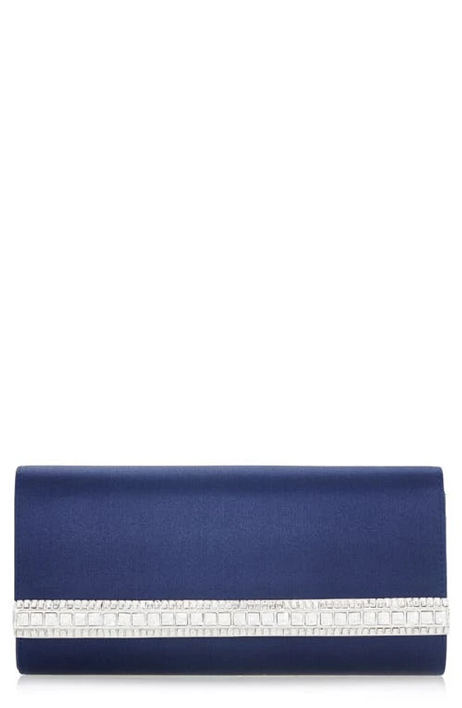 JUDITH LEIBER COUTURE Perry Crystal Bar Satin Clutch in Silver Navy at Nordstrom