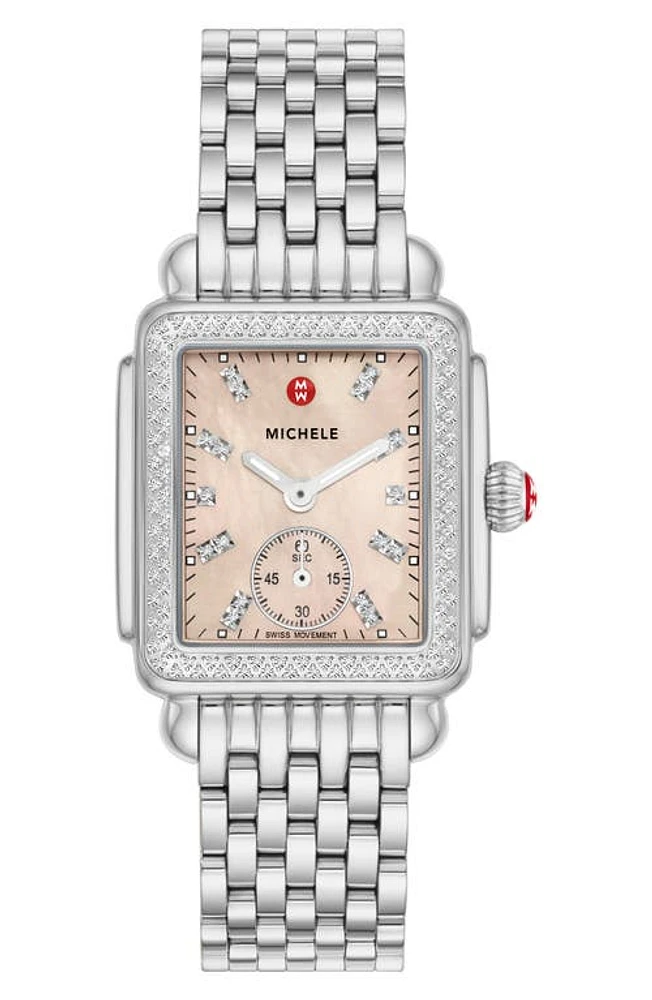 MICHELE Deco Mid Diamond Bracelet Watch, 31mm in Silver at Nordstrom