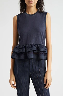 Cinq à Sept Landri Layered Ruffle Tank Navy at Nordstrom,