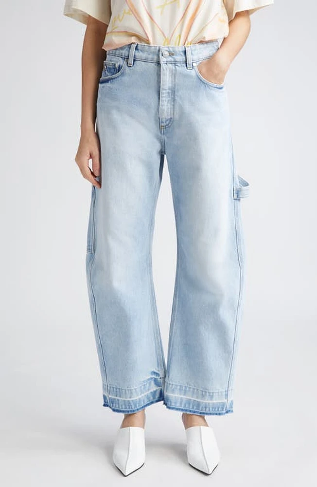 Stella McCartney High Waist Raw Released Hem Banana Leg Utility Jeans in 4699 - Light Vintage Blue at Nordstrom, Size 30