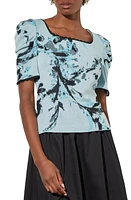 Ming Wang Abstract Puff Shoulder Square Neck Sweater Blue/Black at Nordstrom,