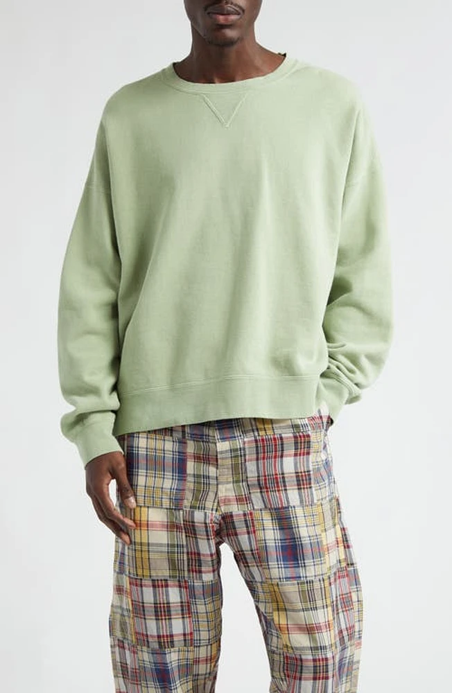 VISVIM Amplus Cotton Blend Fleece Sweatshirt Light Green at Nordstrom,