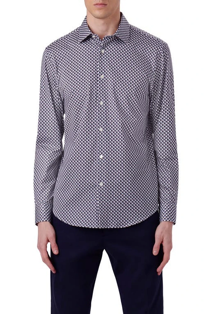 Bugatchi James OoohCotton Geo Print Button-Up Shirt Jade at Nordstrom,