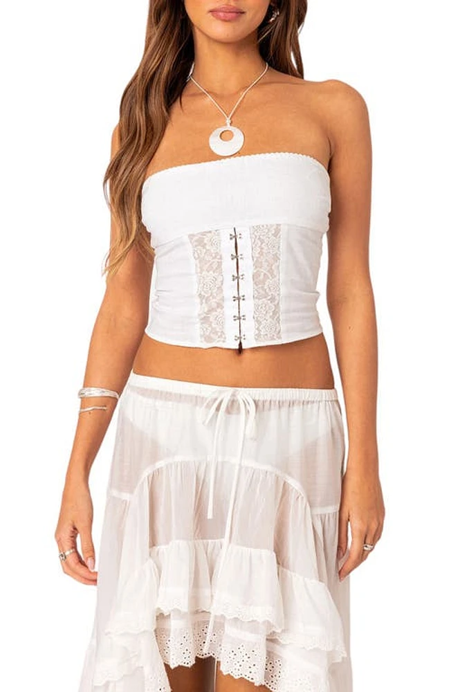 EDIKTED Lacey Strapless Cotton Corset Top White at Nordstrom,