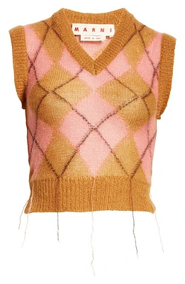 Marni Argyle Mohair Blend Crop Sweater Vest Pink Combo at Nordstrom, Us